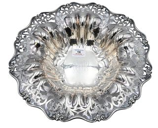 Sterling Silver Center Bowl, having reticulated border, one small dent, height 2 1/2 inches, diameter 14 1/4 inches, 24.7 t.oz.