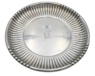 Round Sterling Silver Tray, monogrammed, diameter 14 inches, 32.4 t.oz.