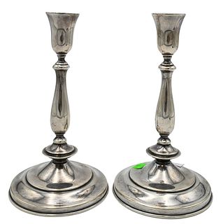 Pair of Mexican Silver Candlesticks, marked .925, made in Mexico, height 8 3/4 inches, 24.1 t.oz.