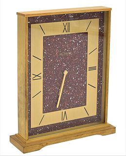 Jaeger Lecoultre Atmos Desk Clock, finished in brass trim, face and movement, height 5 5/8 inches.
