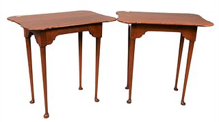 Pair of Eldred Wheeler Cherry Queen Anne Style Tea Tables, having shaped top, height 25 inches, top 17 1/2" x 25 1/2".