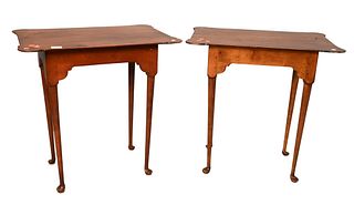 Pair of D.R. Dimes Queen Anne Style Side Tables, each having shaped top, height 20 inches, top 18" x 25 3/4".