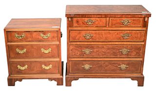 Two Baker Chests, to include one batchelors with flip top, along with one diminutive having three drawers, one chip back left top of bachelor, height 