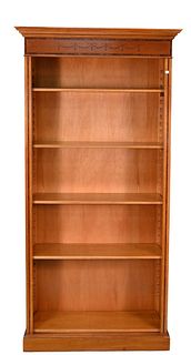 Mahogany Inlaid Bookcase, having adjustable shelves, height 81 inches, width 40 1/2 inches.