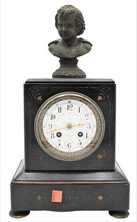 Tiffany and Company Slate Mantle Clock, having enameled dial, marked Tiffany and Company N.Y., height 15 1/2 inches, width 8 1/4 inches.