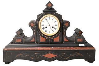 Large Victorian Slate Mantle Clock, height 16 1/2 inches, width 24 1/2 inches, works marked "Tiffany and Comp."
