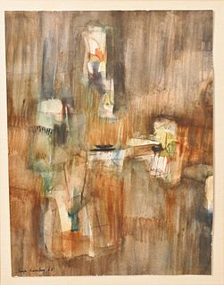 Sonja Eisenberg (b. 1926), multicolor abstract, watercolor on paper, signed lower left, Sonja Eisenberg 68, 12" x 9 1/4".