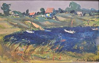 Nicolai Cikovsky (1894 - 1984), landscape with pond, oil on board, signed lower right Nicolai Cikovsky, 10 1/2" x 16".