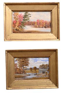 Five Piece Oil on Canvas Lot, to include three George H. Drew Autumn scenes, each signed or initialed in the lower corners; one autumn scene attribute