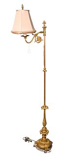 Gilt Bronze Floor Lamp, having scrolled arm on elaborate base set on marble, height 67 inches