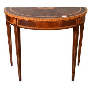 Councill Furniture Federal Style Demilune Table, having inlaid top, height 29 1/4 inches, top 18" x 36".