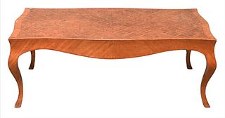 Louis XV Style Coffee Table, having parquetry inlaid top, height 18 inches, top 23 1/2" x 48".