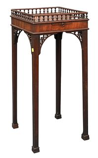 George IV Mahogany Stand, having gallery top with candle slide, height 28 inches, top 12" x 12".