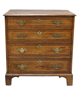 Queen Anne Style Chest, having four graduated drawers, set on bracket base, height 32 1/2 inches, width 30 1/4 inches.