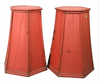 Pair of Lacquered Pedestals, height 30 inches, diameter 14 1/2 inches.