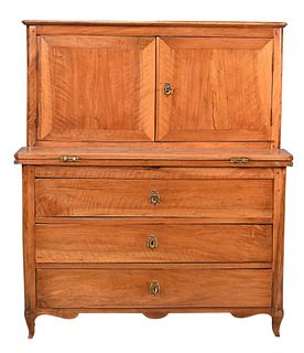 Louis XV Desk, having two doors with drawered interior, flip writing surface over three drawers, probably walnut, 18th century, height 50 inches, widt