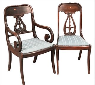 Set of Nine Empire Style Chairs, to include three armchairs, and seven side chairs, two with back repaired.