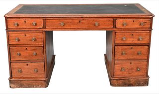 George IV Mahogany Kneehole desk in three parts, having leather writing surface, height 28 1/2 inches, top 26" x 53 1/2".