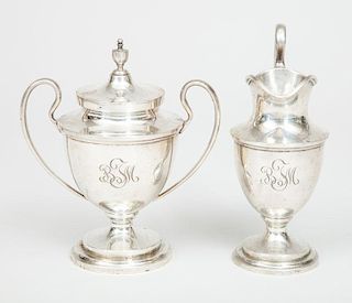 Fisher Silver Monogrammed Urn-Form Creamer and a Covered Sugar Bowl