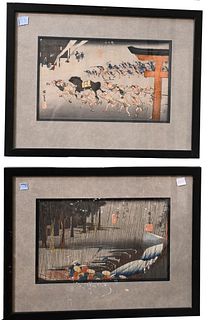 Group of Six Japanese Woodblock Prints, 8 1/2" x 13 1/2".