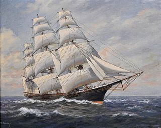 T. Bailey (19th / 20th century), full-rigged ship on the water, oil on canvas, signed lower left "T. Bailey", 16" x 20", Provenance: Fifty Year Person