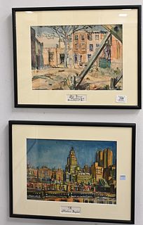 Four Piece Watercolor Group by F. Richardson Murray (20th century), to include old homes strawberry hill, Philadelphia PA; a modern Baghdad; farm, New