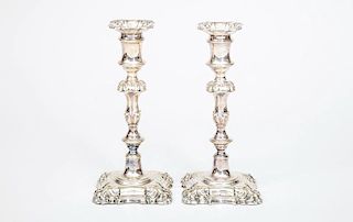 Pair of George II Style Silver-Plate Candlesticks