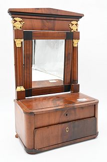 Mahogany French Empire Shaving Mirror, having two drawers, height 21 1/2 inches, width 12 3/4 inches.