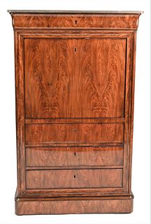 Mahogany Secretaire Abattant, having a grey granite top with single drawer, over drop front desk, over three drawers, on base molding drawer, 19th cen