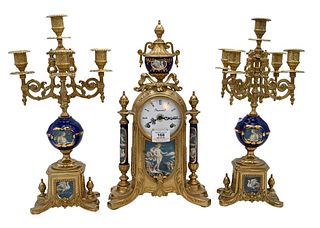 Three Piece Imperial Mantel Set, clock height 16 inches.