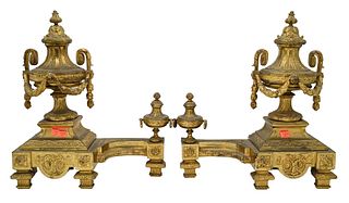 Pair of Gilt Bronze French Chenets, urn form with swags, height 15 inches.