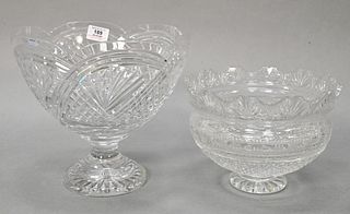 Two Large Waterford Crystal Center Footed Bowls or Vase, both marked waterford, heights 10 inches, 7 inches.