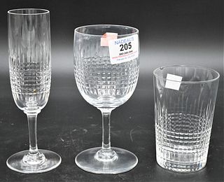 20 Piece Set of Baccarat Crystal, to include 9 large stems, 4 white wine, 1 champagne, 6 water, as is, height 13 inches.