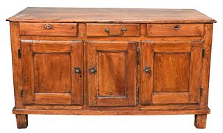 Louis XVI Fruitwood Sideboard, having three drawers and three doors, 18th century, height 30 inches, top 24" x 53".