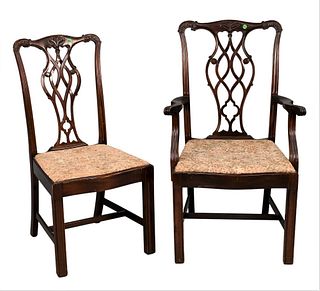 Set of Ten Chippendale Style Dining Chairs, to include two armchairs and eight side chairs with upholstered slip seats, height 38 inches.