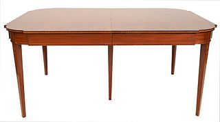 Pollock Custom Mahogany Federal Style Dining Table, having D-shaped ends, set on square tapered legs, bell flower inlays, signed Pollock Bros., height