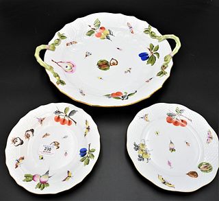 20 Piece Herend Cake Set, to include one large double handled charger, along with 19 serving plates, pattern marked garden, charger diameter 15 1/2 in