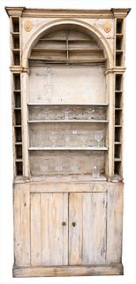Federal Style Cabinet, having bookcase top over two doors painted white, height 95 inches, width 39 1/2 inches.