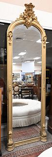 Victorian Pier Mirror, having heavily carved pediment (crack to top), height 108 inches, width 33 inches.