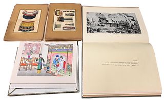 Three Albums of Portfolio Books, to include ornements de perles des peuples finnois et siberiens, with costume and clothing pictures, chinese book wit