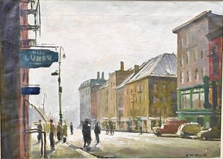 Arnold Whitman Knauth II, small town streets, oil on canvas, signed lower right A.W. Knauth, 16" x 32".