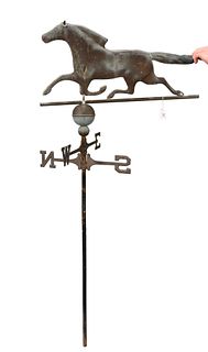 Copper Running Horse Weathervane, having directionals, height 61 inches, width 36 inches.