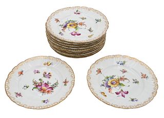 Set of 11 Meissen Bread and Butter Plates, diameter 5 1/2 inches.