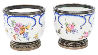 Pair of Sevres Cache Pots, height 3 3/4 inches, diameter 4 inches.