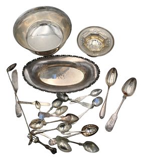 Sterling Silver Lot, to include revere bowl, bread tray, coin silver spoons, sterling silver spoons, etc., 46.5 t.oz.