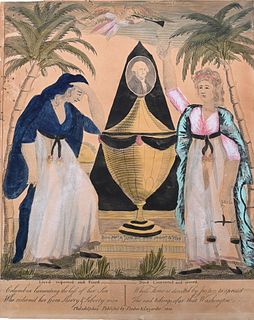 Pember and Luzarder, Lamenting the Death of Washington, 1800, engraving with hand coloring on paper
paper size 12 x 9 5/8 inches.