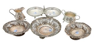 Six Piece Sterling Silver Lot, to include a pair of English silver reticulated dishes, 44.7 t.oz.