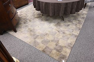 Contemporary Room Size Rug, two tone tan squares, 9' 10" x 14'.