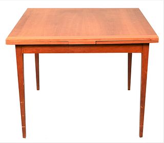 Custom Margolis Dining Table, square form, having hideaway leaves, marked on apron, height 30 inches, top 39" x 39".