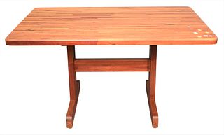 Cherry Butcher Block Table, on tressel base, height 29 1/2 inches, top 36" x 54".